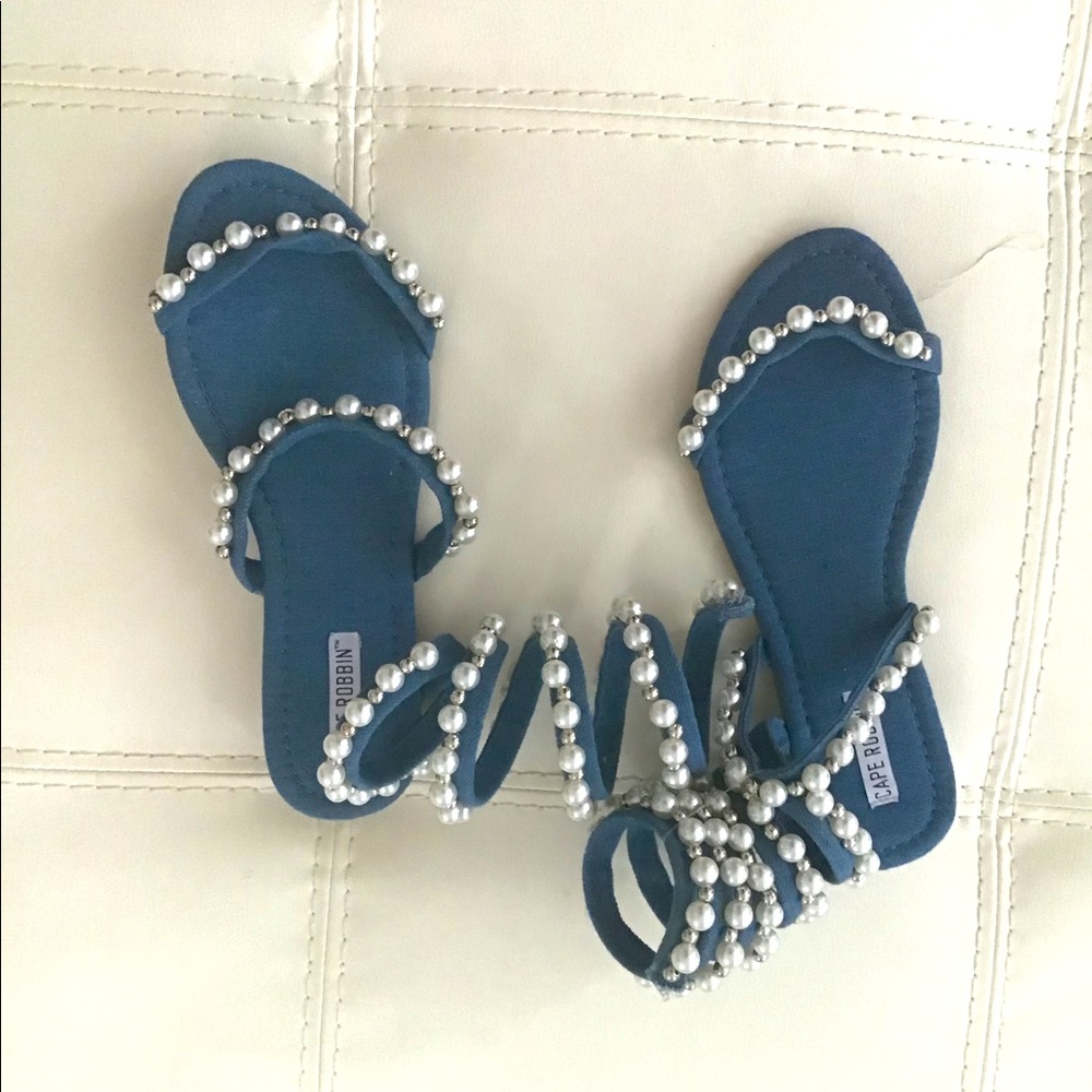 Faux Denim and Pearl Sandals